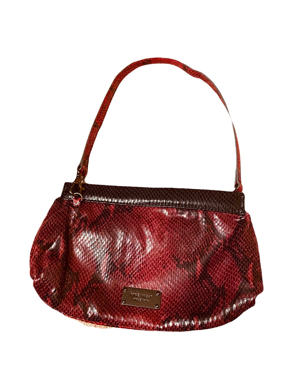 Nine West Handbag Clutch Snakeskin Print . Burgundy